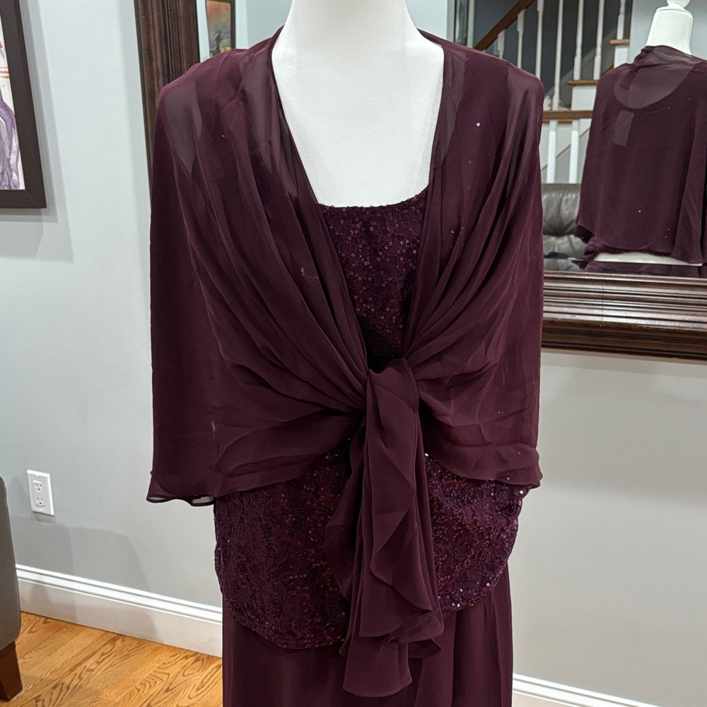 SLNY Burgundy Pantsuit with Shawl
